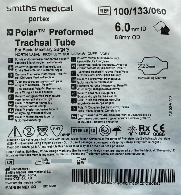 Portex® "Polar Nord" Tubus nasal vorgeformt mit Cuff